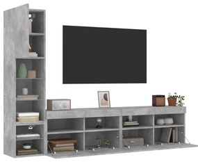 vidaXL 4 pcs móveis parede p/ TV c/ LEDs deriv. madeira cinza cimento