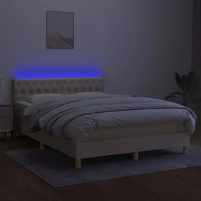 Cama box spring c/ colchão e LED 140x190 cm tecido cor creme