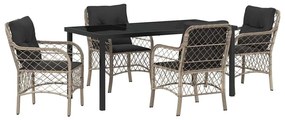 Conjunto de Jantar de Jardim com 5 Peças e Almofadas Cinza Claro em Ra