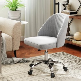 Cadeira de escritório moderna sem braços giratória, com encosto curvo e assento estofado com altura ajustável, cinza