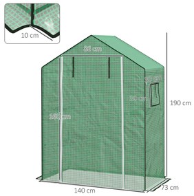 Cobertura de Substituição para Estufa 140x73x190 cm com Janela, Porta com Fecho Éclair, Anti-UV, Proteção de Plantas, Verde