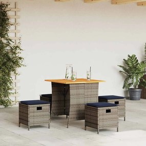 vidaXL 5 pcs conjunto de jantar p/ jardim c/ almofadões vime PE cinza