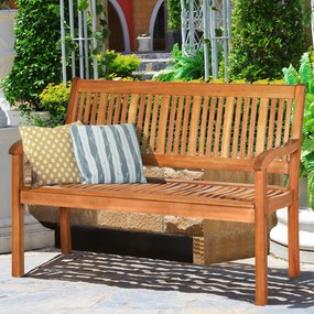 Banco jardim de madeira para 2 pessoas com encosto curvo e braços largos para Pátio Varanda Piscina 126 x 63 x 91 cm Castanho