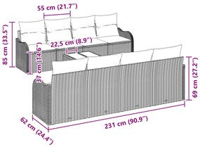 Conjunto de Sofás de Jardim vidaXL com Almofadas Cinza Rattan Poliéste