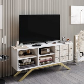 Móvel TV North – Branco e Dourado – 130 cm x 38,6 cm x 58,6 cm
