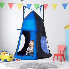 Baloiço com Tenda Infantil Baloiço Ninho com Porta Enrolável e 2 Janelas de Malha para Crianças e Adultos Carga Máxima 200kg Interior e Exterior Ø100x