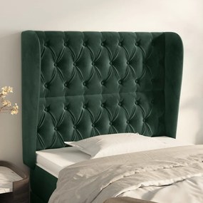 Cabeceira cama c/ abas veludo 103x23x118/128 cm verde-escuro