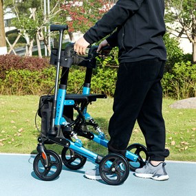 Andarilho Idosos Dobrável de Alumínio com Altura Ajustável Travão e Bolsa de Transporte 66x65x80-93 cm Preto e Azul