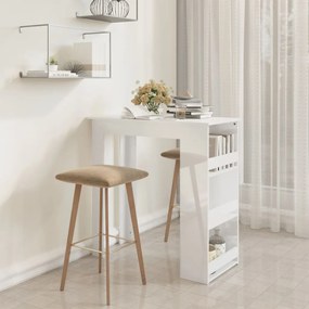 vidaXL Mesa de bar c/ prateleiras 102x50x103,5 cm branco brilhante