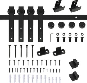 HOMCOM Ferragens para Portas de Correr 183 cm Kit para Porta de Correr Dupla em Madeira Largura 45 cm Aço Carbono Preto | Aosom Portugal