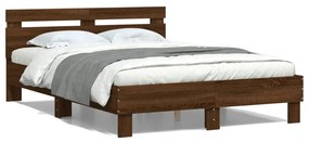 Estrutura cama cabeceira/luzes LED 120x200 cm carvalho castanho