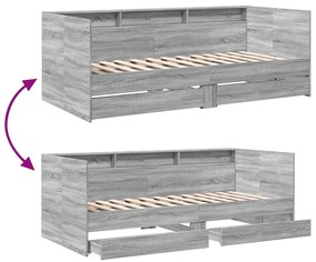 Sofá-cama com gavetas sem colchão 90x200 cm cinzento sonoma