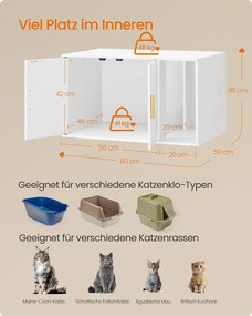 Móvel para caixa de areia para gatos com divisória removível 80 x 50 x 45 cm (CAIXA PLASTICA NÃO INCLUIDA), branca
