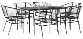 Conjunto de jantar jardim 7 peças vidro vime PE preto
