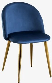 Cadeira De Jantar Estofada E Em Aço Kana Dourado & Velluto Azul & Veludo - Sklum