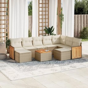 10 pcs conjunto de sofás p/ jardim com almofadões vime PE bege