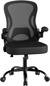 Cadeira de escritório ergonómica de malha, cadeira de secretária 60 x 60 x (95,5-105,5) cm com função de balanço preta