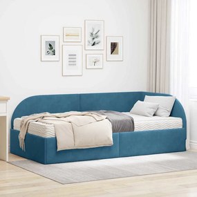 vidaXL Estrutura de Cama de Canto com Colchão Manual 2 pcs Azul Veludo