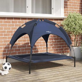 vidaXL Cama Elevada para Cães com Teto Removível Azul-marinho L Aço