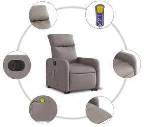 Poltrona elétrica elevatória massagens tecido cinza-acastanhado