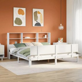 Cama com estante sem colchão 180x200 cm pinho maciço branco