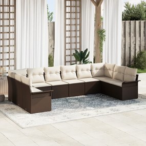 Conjunto de Sofás de Jardim vidaXL de 10 Peças com Almofadas Marrom Ra