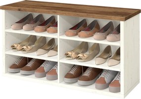 Banco arrumação para sapatos com banco 29,5 x 100 x 50 cm, compartimentos ajustáveis, 6 prateleiras Branco-castanho