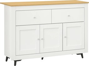 HOMCOM Aparador Móvel Auxiliar de Cozinha com 2 Gavetas 3 Portas Móvel de TV de até 50 Polegadas 117x35x80 cm Branco e Madeira | Aosom Portugal