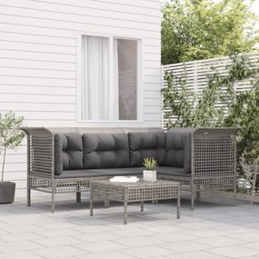 vidaXL 5 pcs conjunto lounge de jardim c/ almofadões vime PE cinzento