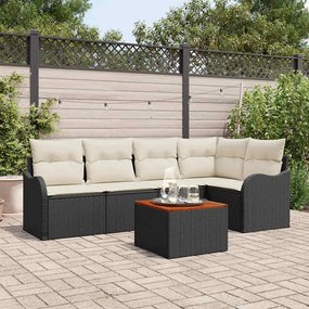 Conjunto de Sofás de Jardim vidaXL com 6 Peças e Almofadas Preto Rattan Poliéster Acácia