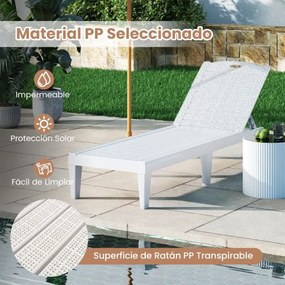 Conjunto de 2 espreguiçadeiras de Jardim 156 x 55 x 83 cm em PP com encosto ajustável em 4 posições Fácil montagem Branco