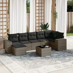 8 pcs conjunto sofás de jardim c/ almofadões vime PE cinzento