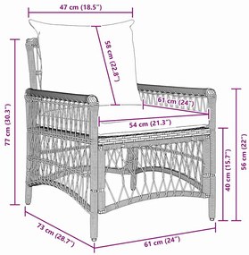 Cadeira Jardim com Almofadas Castanhas 60x70x78 cm Rattan Poliéster