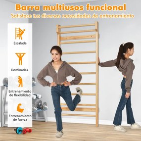 Barras de parede escada ginástica, encosto de madeira para academia, fitness, carga doméstica de 150 kg, inclui 4 âncoras, 195 x 81 x 14 cm