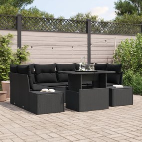 Conjunto de Sofás de Jardim de 7 Peças com Almofadas Preto Vime