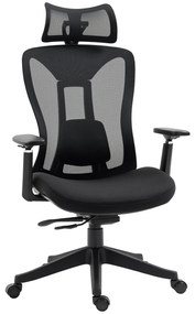Vinsetto Cadeira Ergonômica Cadeira de Escritório Malha Preto Reclinável Apoio Cabeça Ajustável Suporte Lombar 70x66x120-128 cm | Aosom Portugal