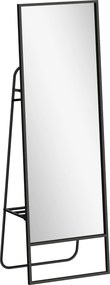 HOMCOM Espelho de corpo inteiro, design industrial, prateleira traseira, 2 ganchos, armação metálica, para quarto, 157 x 50 cm, Preto | Aosom Portugal