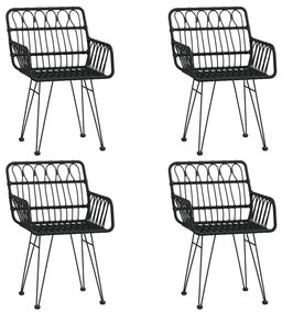 5 pcs conjunto de jantar p/ jardim vime PE preto