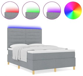 Cama Box com Colchão &amp; LED Cinza Claro 140x200 cm Tecido