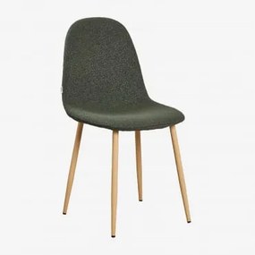 Pacote De 2 Cadeiras De Jantar Em Tecido Bouclé Glamm Madeira Natural & Bouclé Verde Exército - Sklum
