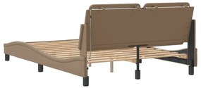 Estrutura cama c/ luzes LED 140x190 cm couro artif. cappuccino