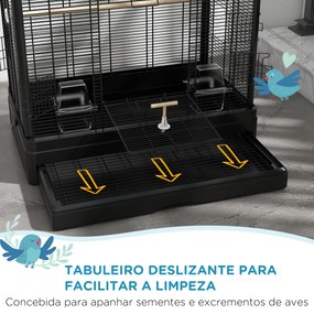 Gaiola para Pássaros 61x36,5x98 cm com Portas Poleiros Bandeja Removível e Alças para Canários Periquitos Preto