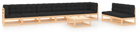 vidaXL 9 pcs conjunto lounge de jardim c/ almofadões pinho maciço