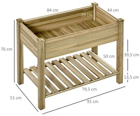 Horta Vertical de Madeira com Prateleira 91x51x76cm Mesa de Cultivo Retangular com Orifícios de Drenagem para Cultivos de Plantas Jardim Terraço Exter