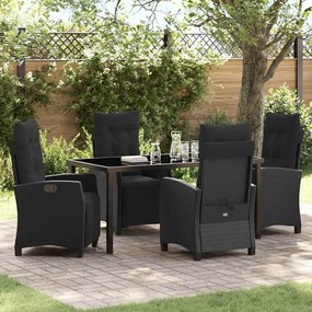 vidaXL Conjunto de Jantar de Jardim 5 Peças Preto em Rattan e Poliéster