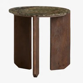 Mesa Auxiliar Redonda Ø50 Cm Em Pedra Natural E Madeira De Manga Lavinia Madeira De Cabo Escuro & Mármore Verde Forest - Sklum