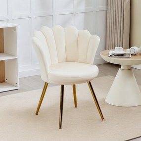 Poltrona em forma de concha, cadeira de Toucador, poltrona de veludo, poltrona de sala com pés em metal dourado bege