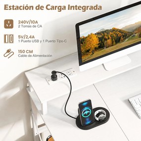 Secretária Gaming para Computador, 120 x 50 x 87 cm, Estação de Carregamento Integrada, Branco