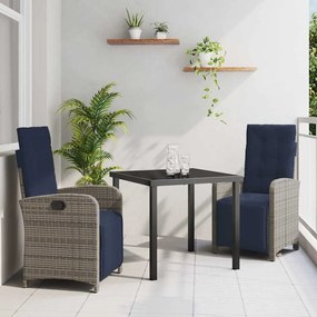 vidaXL Conjunto de Jantar de Jardim de 3 Peças em Polyrattan Cinza