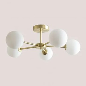 Candeeiro De Teto Em Ferro Castefi Com 5 Bolas De Vidro Amarelho Ouro - Sklum